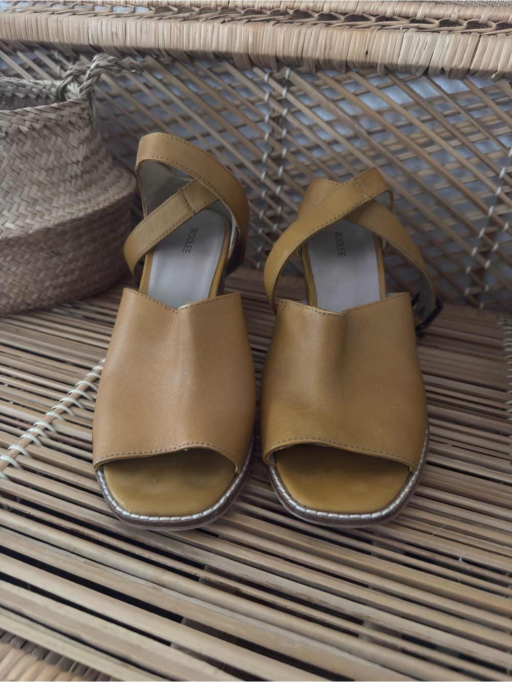 Women’s Roolee Leather Mustard Chunky Block Heels. Sz. 8